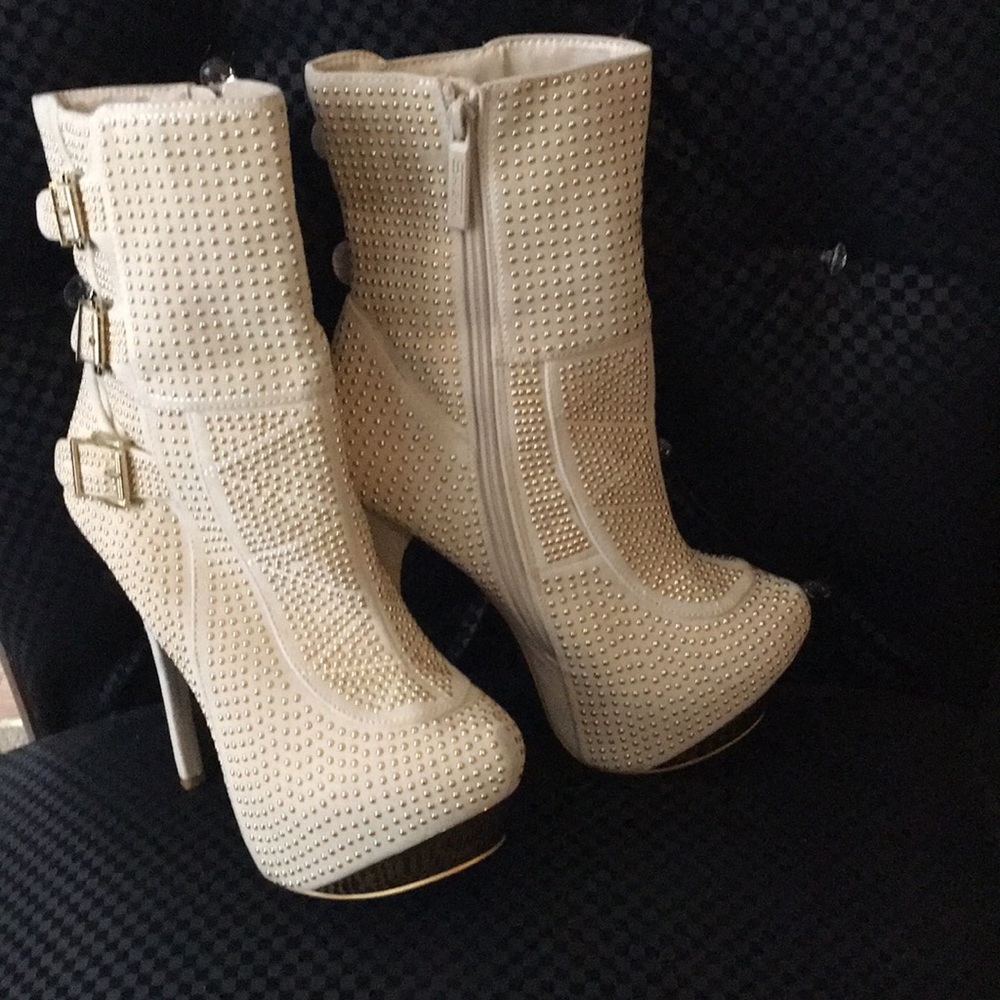 Gold studded platform heel boots